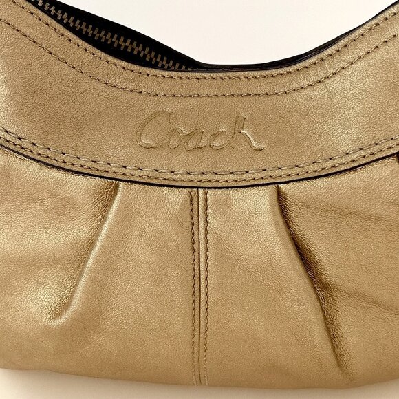 Vintage Coach Soho Pleated Leather Satchel Shoulder Bag F13747 Gold Metallic Y2k - Picture 6 of 10